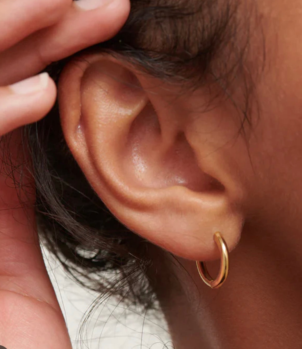 Charm Bar- Larger Hoop Huggie Earrings in gold by Farrah B