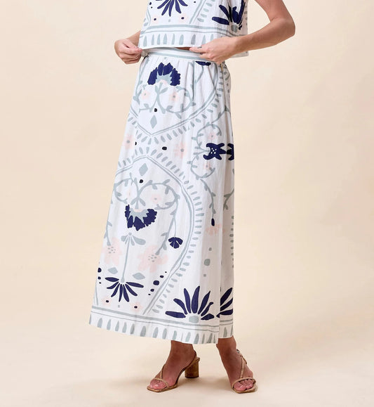 Model wearing juliet cotton skirt set by Cleobella 