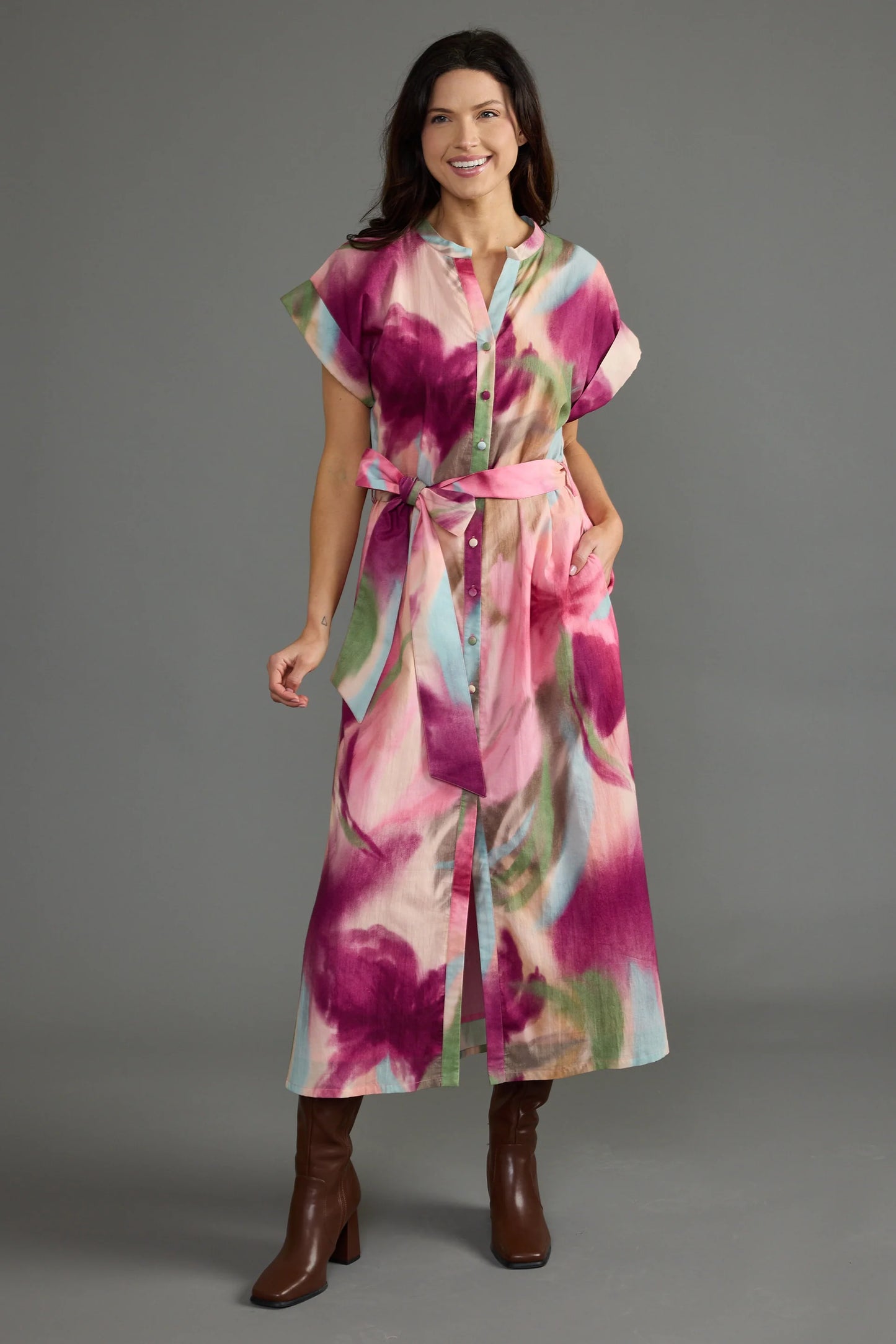Evelyn Printed Dress in rosewater by Double A