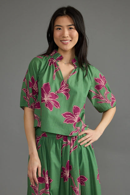 Trish Printed Top in verde ochid by Double A