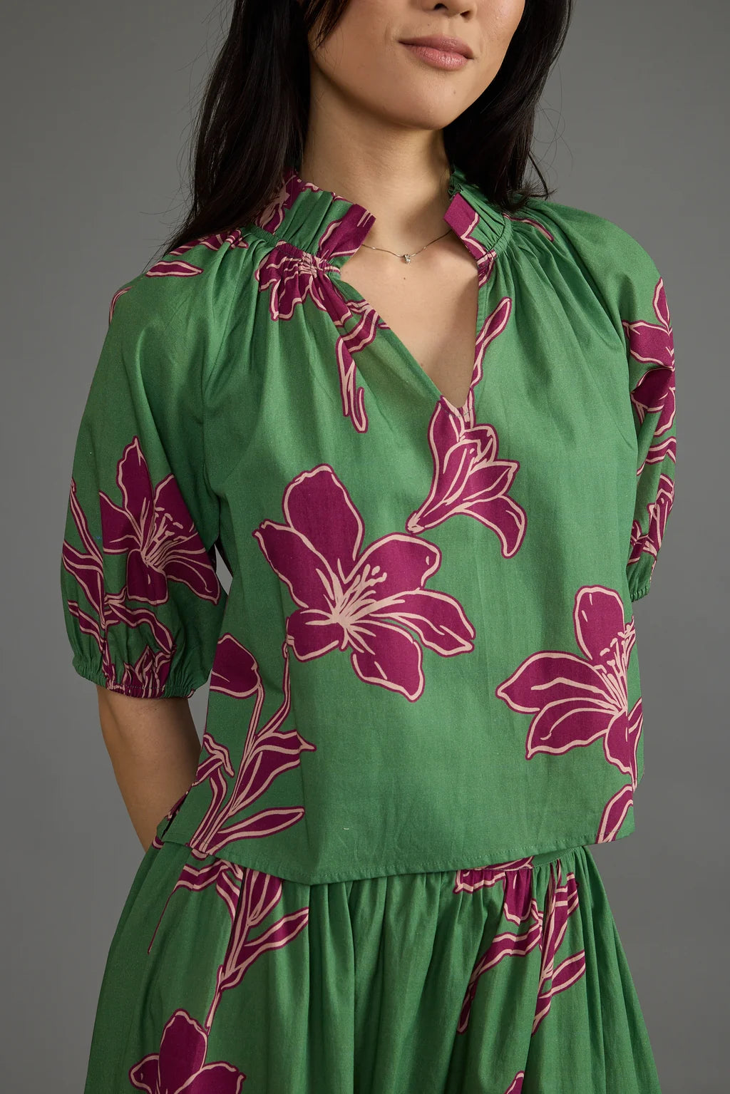 Trish Printed Top in verde ochid by Double A