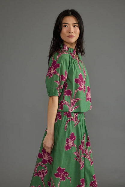 Trish Printed Top in verde ochid by Double A