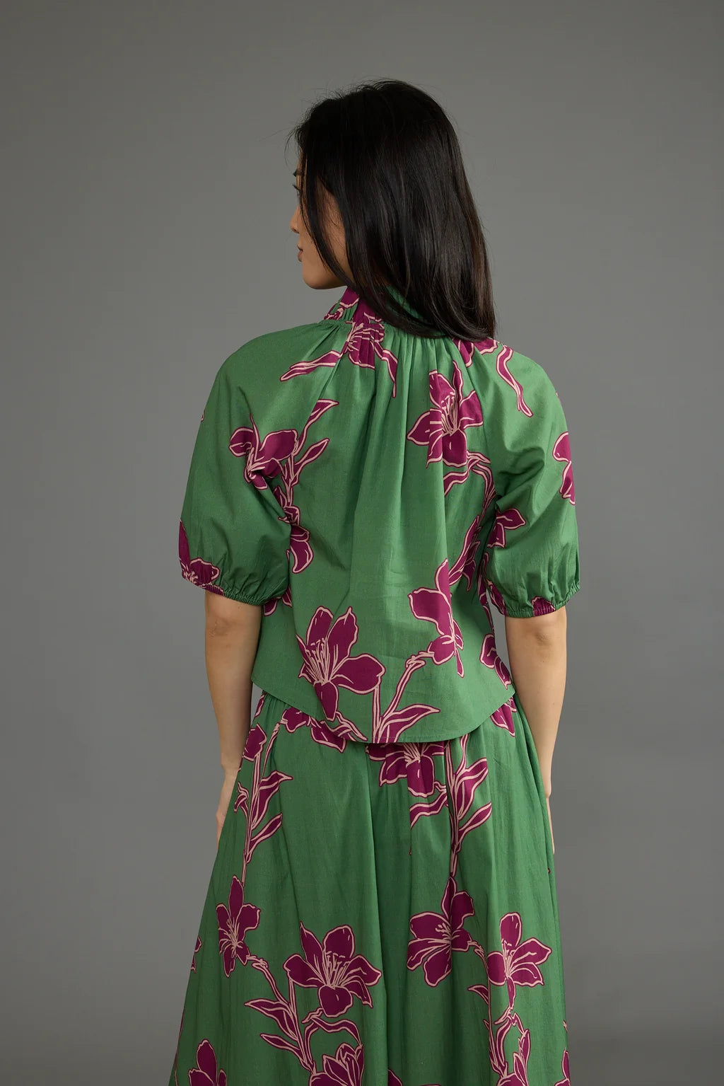Trish Printed Top in verde ochid by Double A