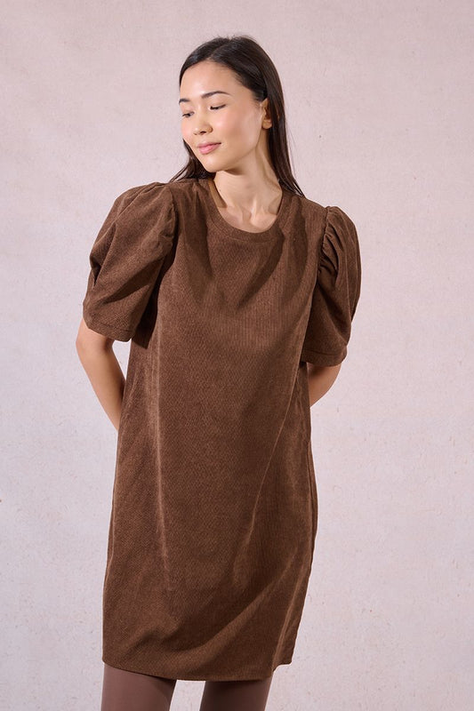 Short Sleeve Corduroy Dress in chocolate by Molly Bracken