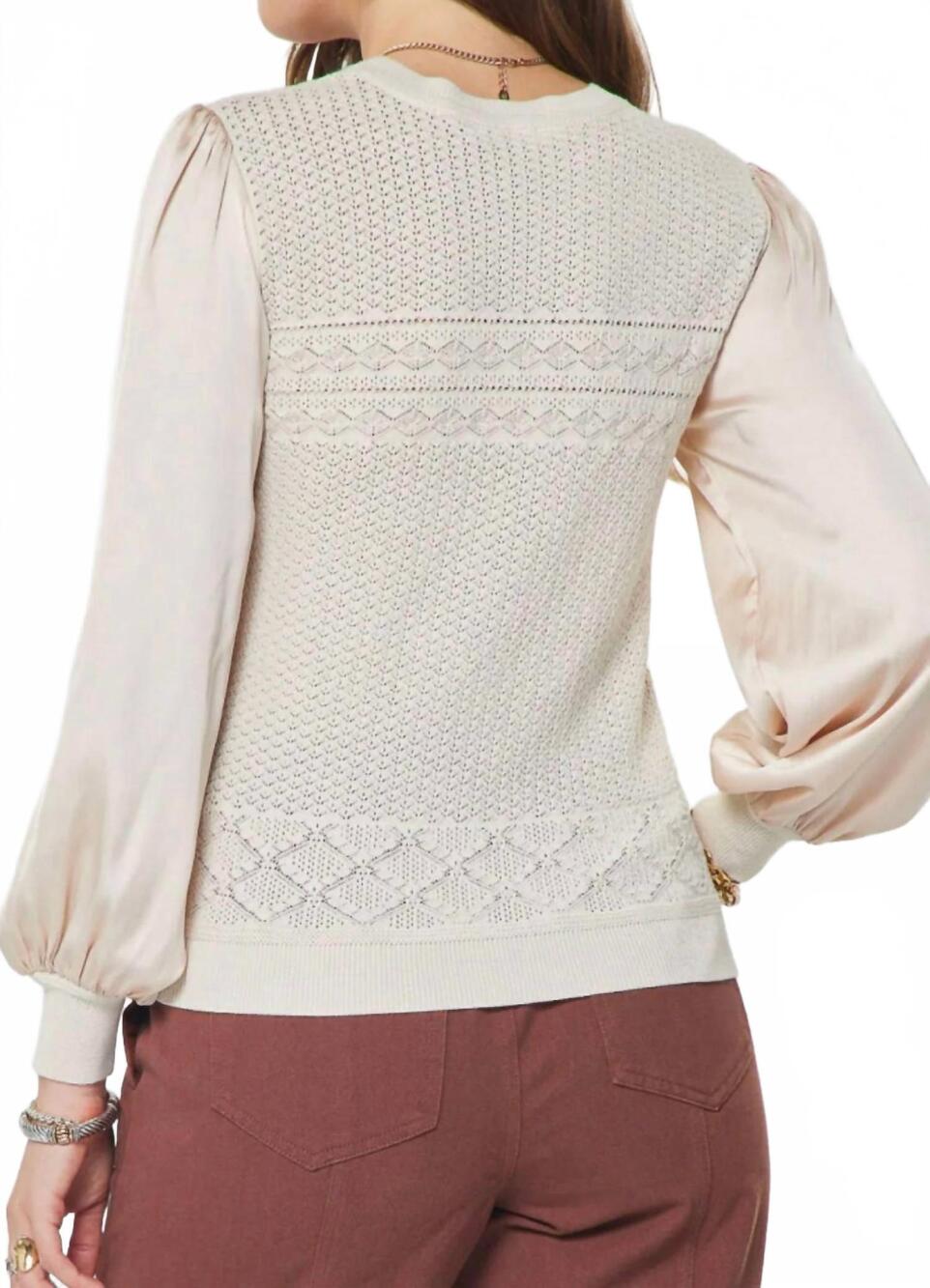 Pointelle Knit Mixed Media Sweater in champagne by Current Air