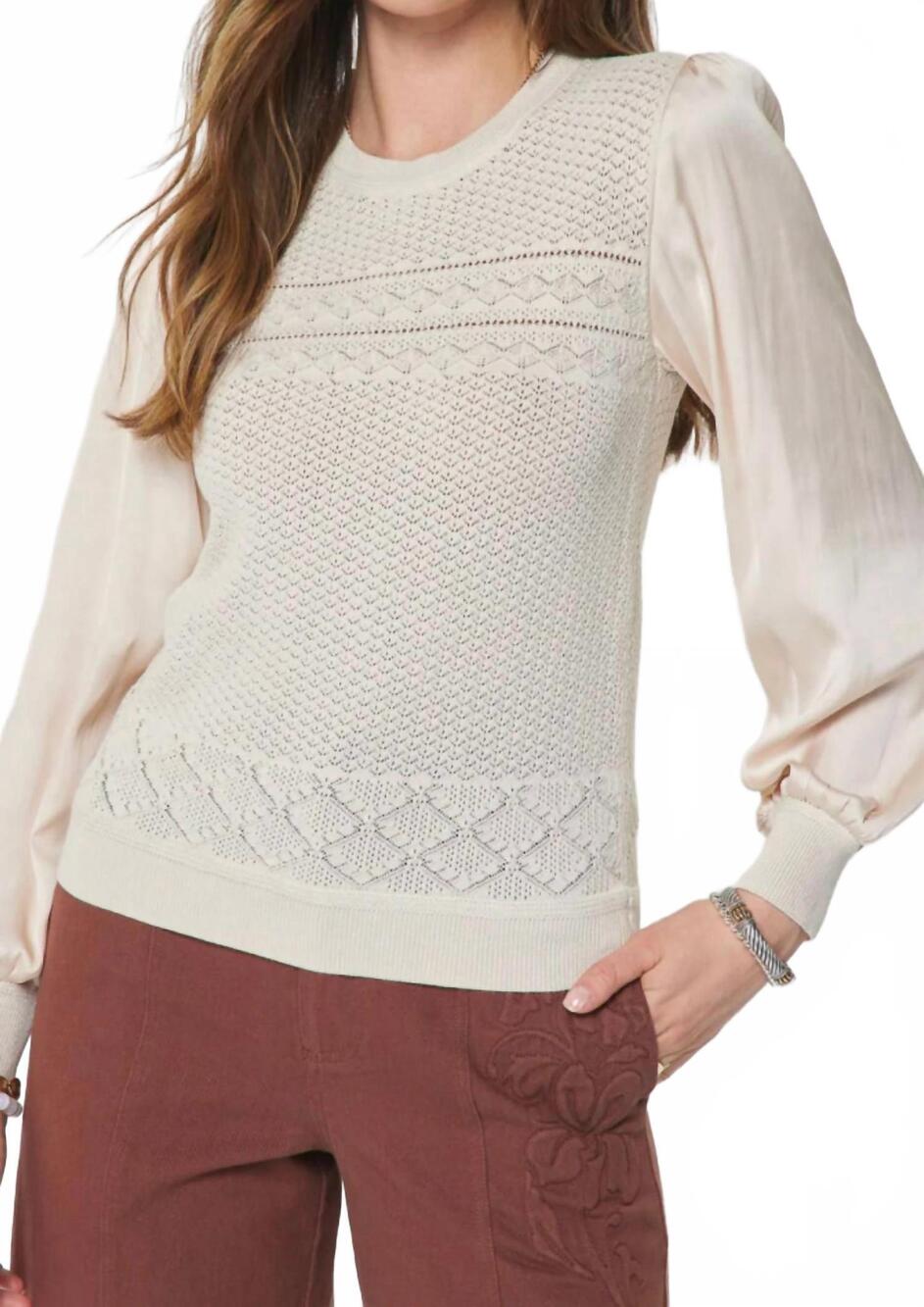 Pointelle Knit Mixed Media Sweater in champagne by Current Air
