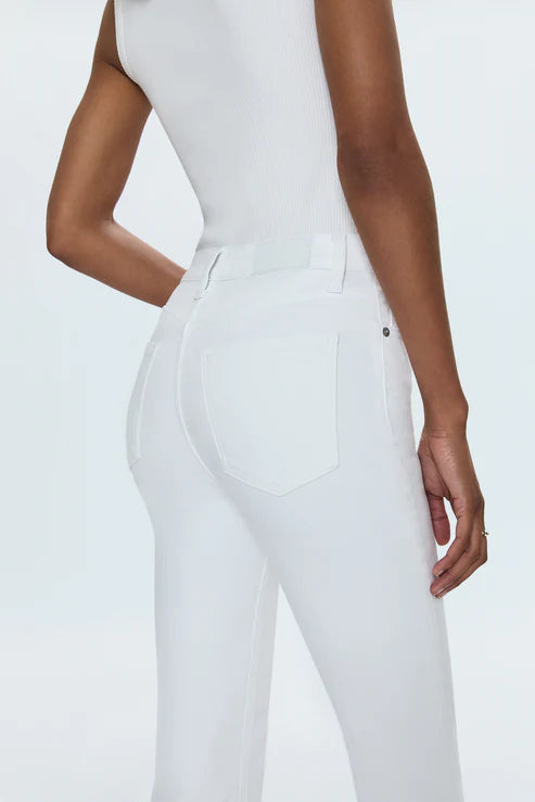 back view of vivid white lennon bootcut  jeans by pistola 