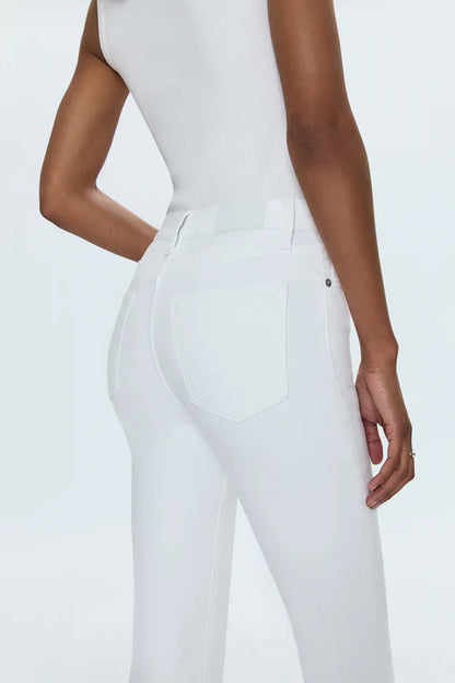 back view of vivid white lennon bootcut  jeans by pistola 