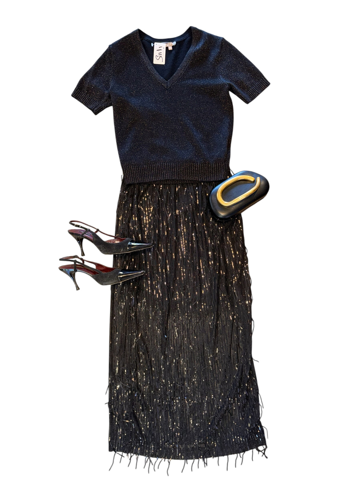 Fringe Sequin Skirt in black by Esqualo