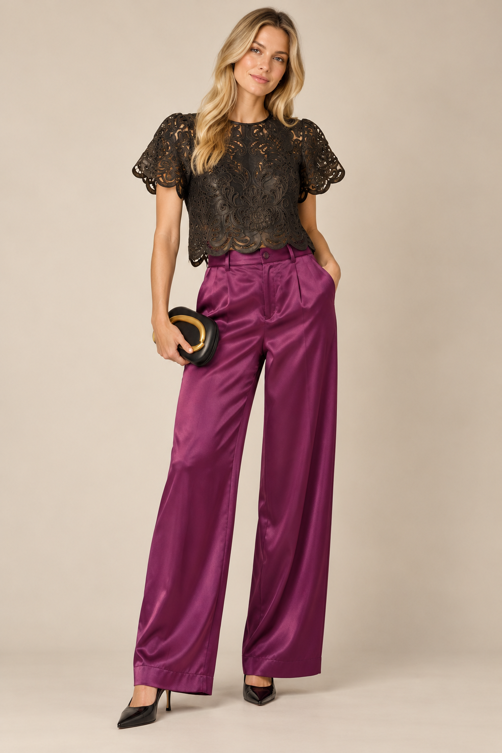 Satin Trousers in berry by Esqualo