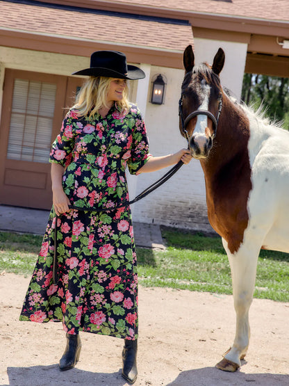 TRUNK SHOW- Mary Jane Maxi Dress in black fancy floral by Beau & Ro
