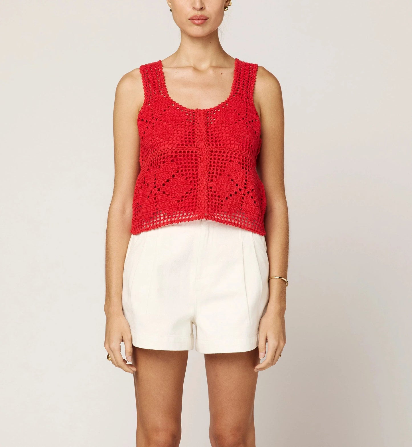 Miyuki Crochet Top in poppy red by Cleobella