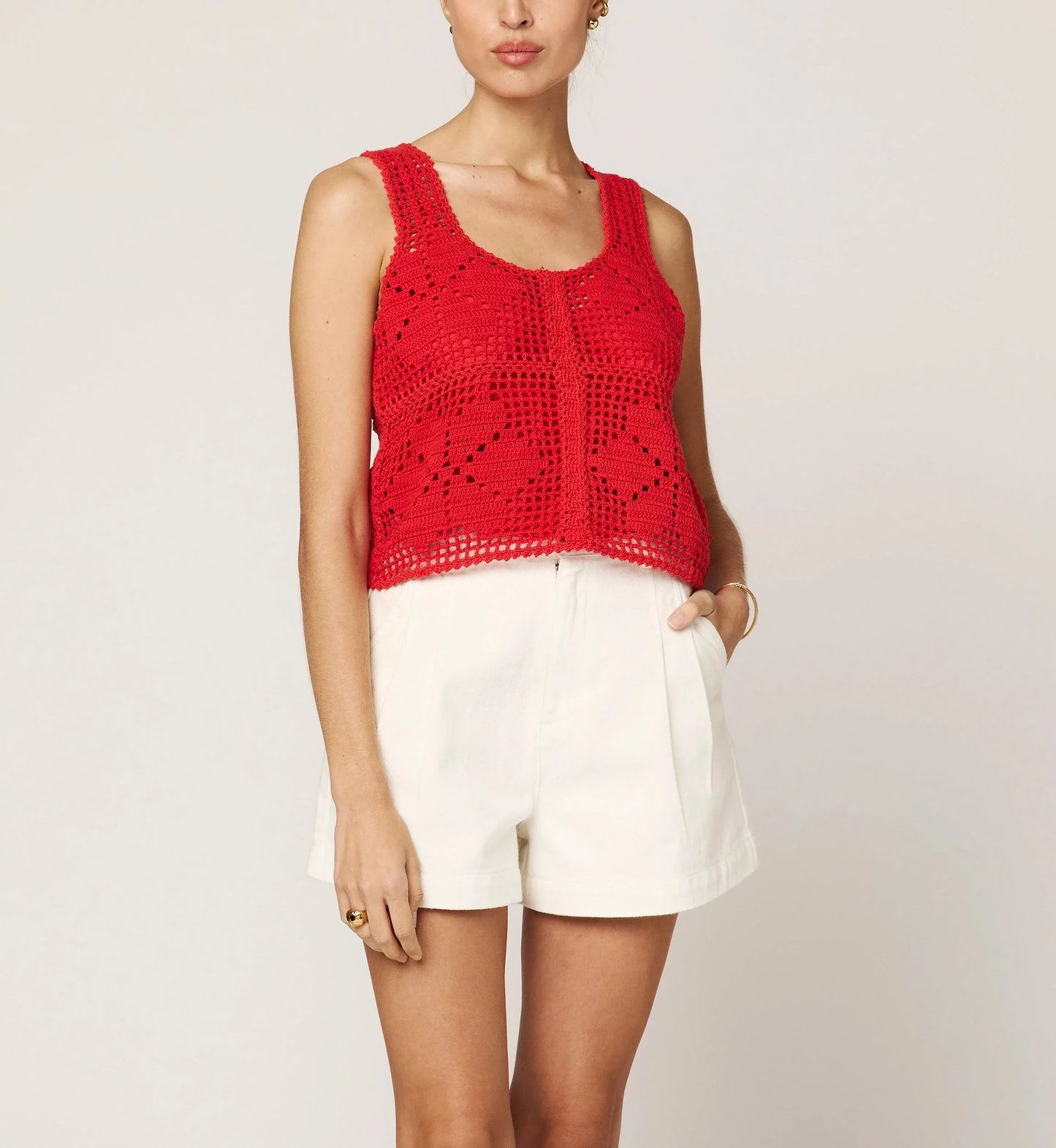 Miyuki Crochet Top in poppy red by Cleobella
