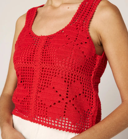 Miyuki Crochet Top in poppy red by Cleobella