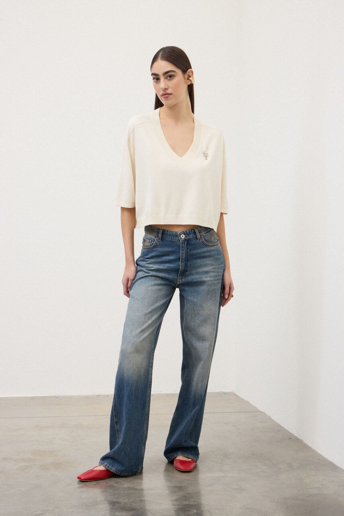 V Neck Sweater in latte by Ottod'Ame