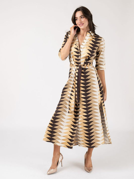 Eloise Maxi Dress in snow bagru triangle by Beau & Ro