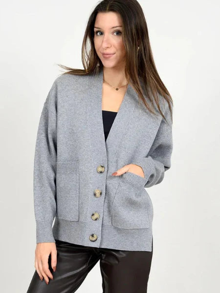 Patsy Long Sleeve V-Neck Cardigan in grey melange by RD
