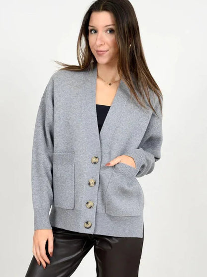 Patsy Long Sleeve V-Neck Cardigan in grey melange by RD