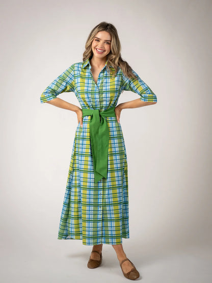 Eloise Maxi Dress in green mystic plaid by Beau & Ro