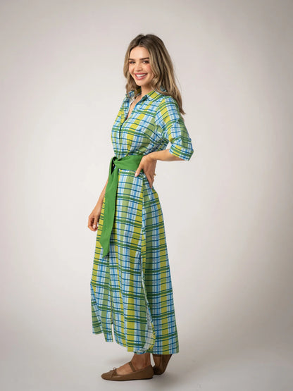 Eloise Maxi Dress in green mystic plaid by Beau & Ro