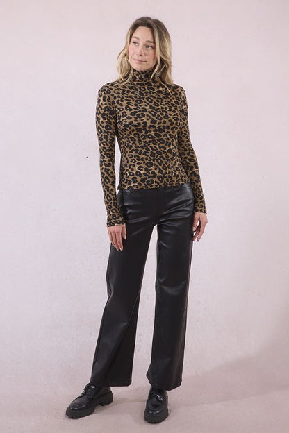 Animal Print Knit Turtleneck in khaki by Molly Bracken
