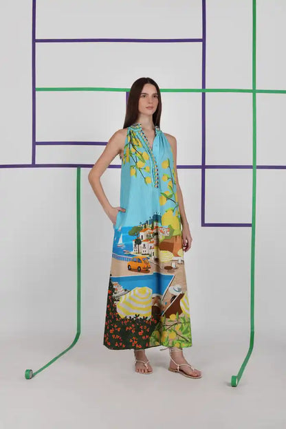 Livana Beach Scene Dress in multi by Conditions Apply