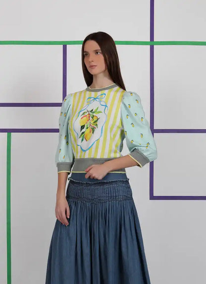 Eloviya Printed Sweater Top in multi by Conditions Apply