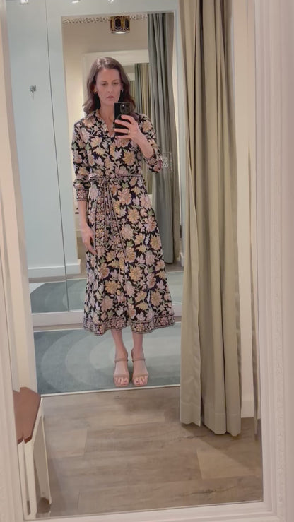 Monaco Gardenscape Midi Dress in jet black by Printfresh