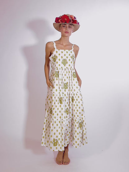 Cornflower Embroidered Bird Dress in green by Nimo
