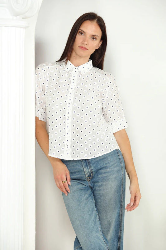 Embellished Button Up Blouse in ivory/navy by Zero Degrees Celsius