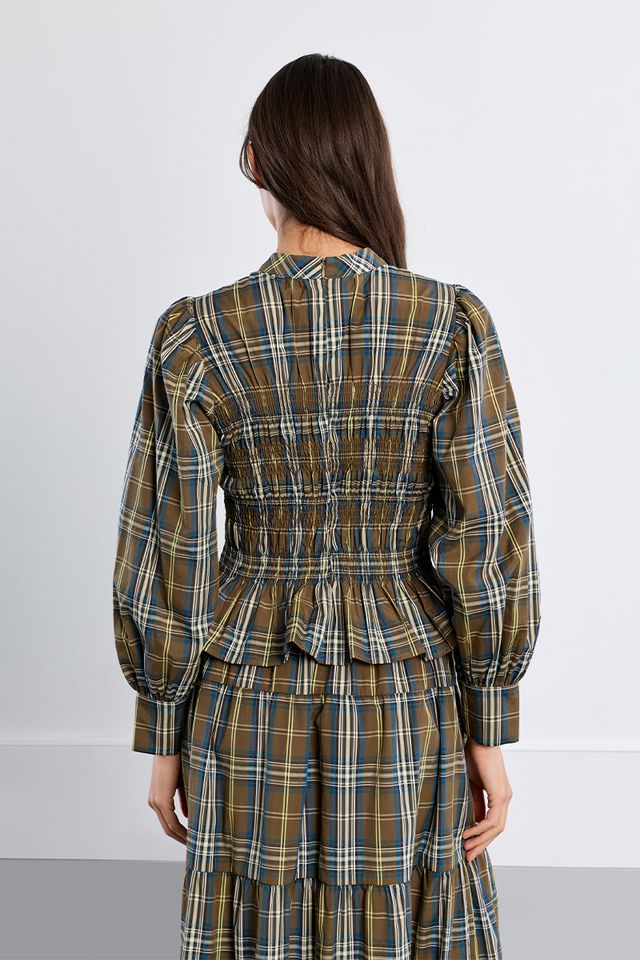Long Sleeve Plaid Shirt in khaki by Molly Bracken