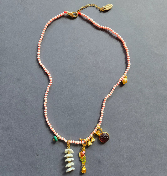 Beaded Charm Necklace in pink by Meredith Waterstraat