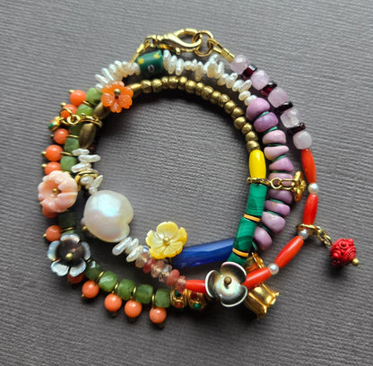 Beaded Charm Necklace in multi by Meredith Waterstraat
