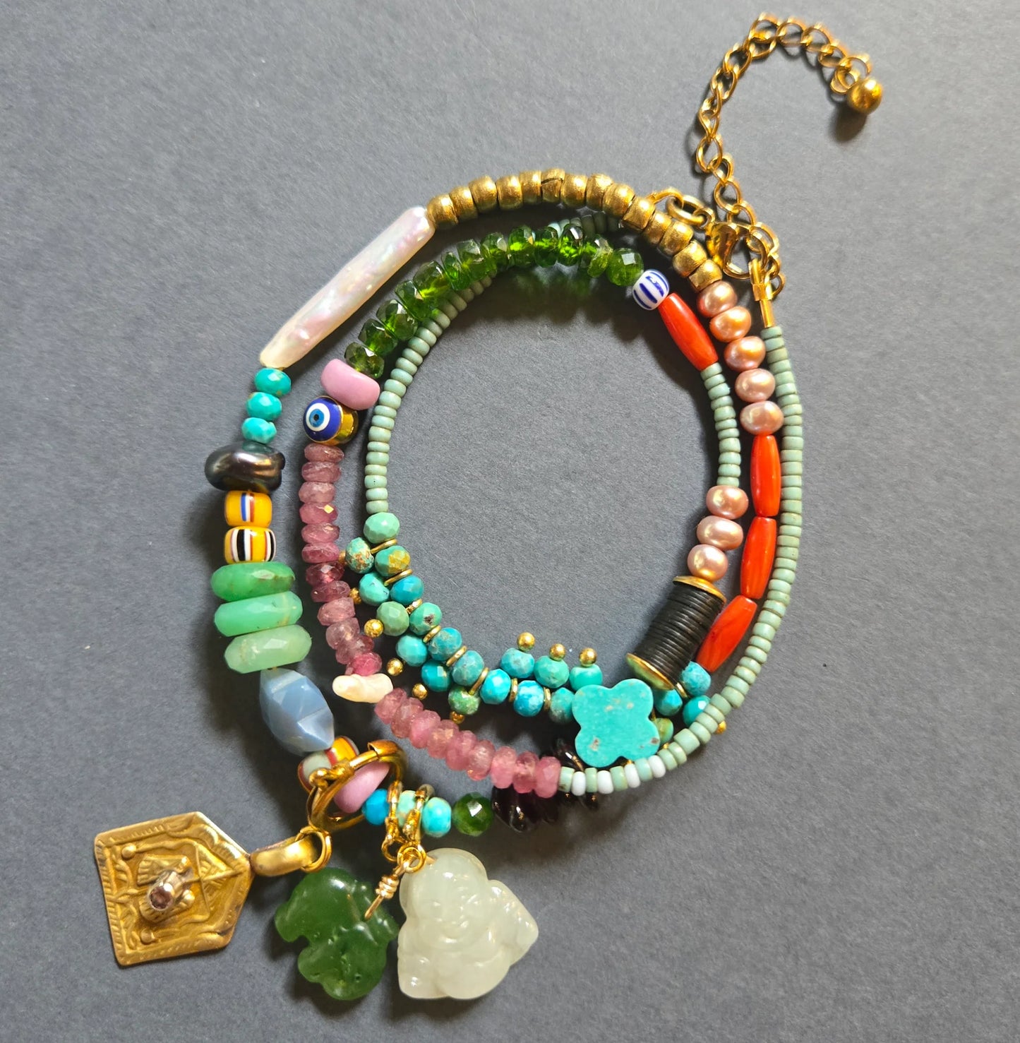 Beaded Seedbead Charm Necklace in multi by Meredith Waterstraat