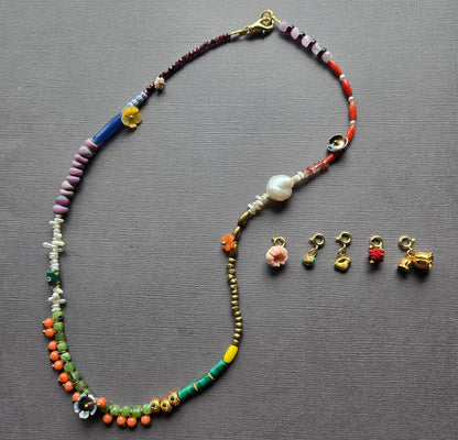 Beaded Charm Necklace in multi by Meredith Waterstraat
