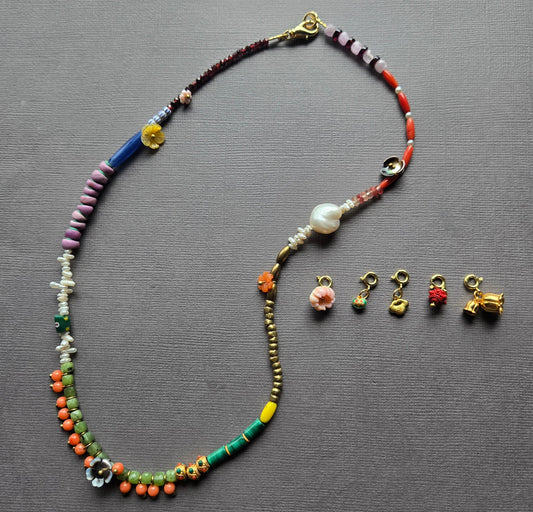 Beaded Charm Necklace in multi by Meredith Waterstraat