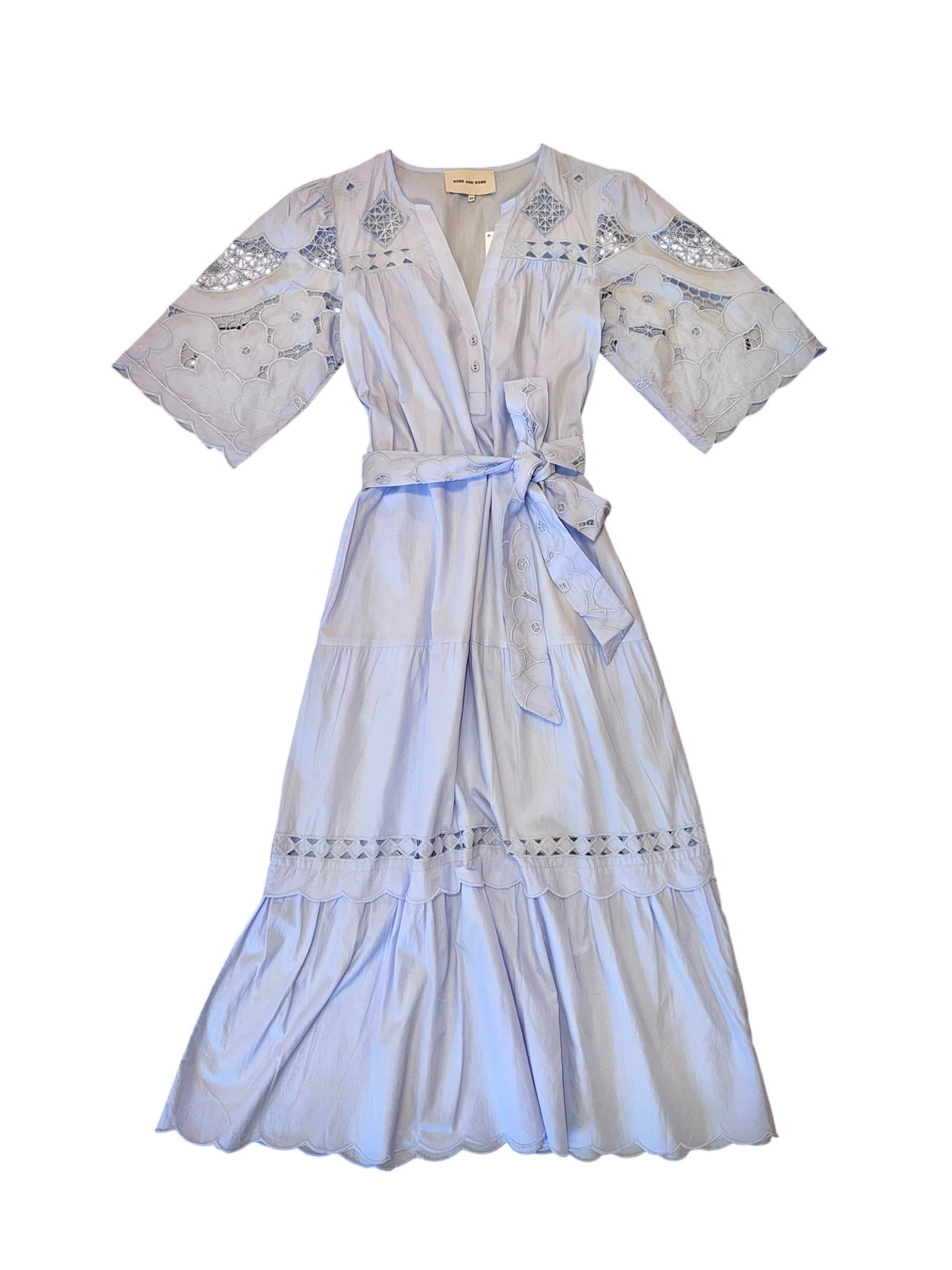 Dahlia Flower Embroidered Dress in blue by Rose & Rose XS Dahlia Flower Embroidered Dress in blue by Rose & Rose XS
