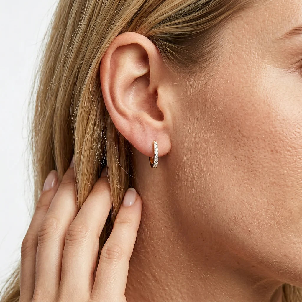Small Classic Pave Diamond Huggie Earring in gold by Ella Stein