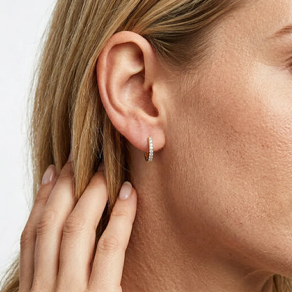 Small Classic Pave Diamond Huggie Earring in gold by Ella Stein