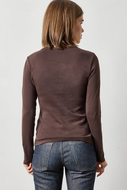 savvy | retail therapy womens dark brown cotton long sleeve t-shirt by Lilla P 