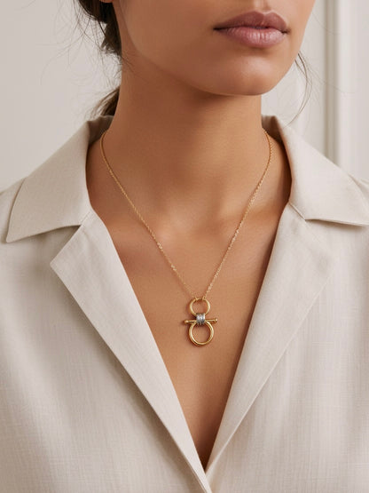 savvy | retail therapy model wearing take the reins necklace by farrah b jewelry 