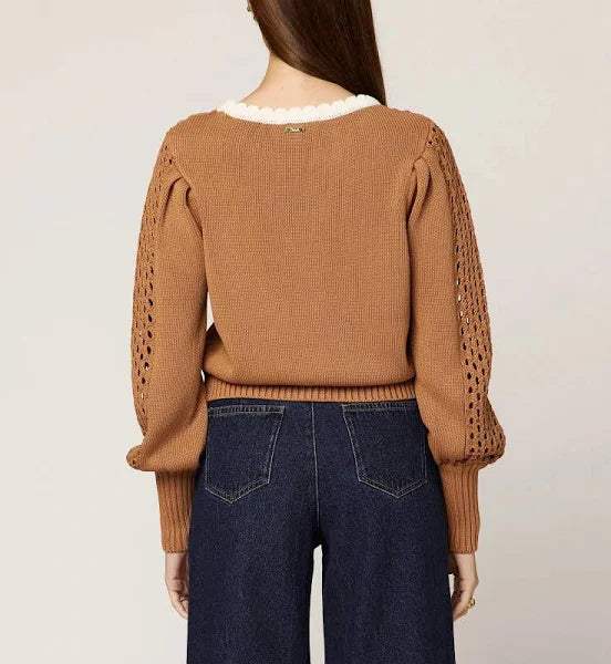 Anwen Long Sleeve Sweater in brown/ivory by Cleobella