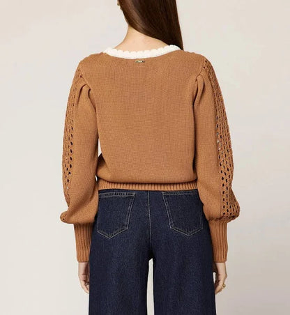 Anwen Long Sleeve Sweater in brown/ivory by Cleobella