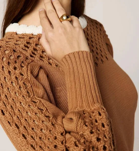 Anwen Long Sleeve Sweater in brown/ivory by Cleobella
