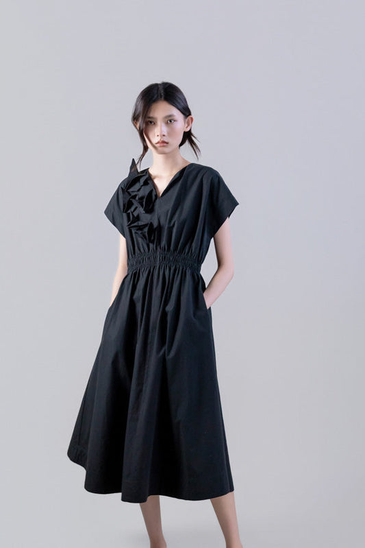 Sleeveless Cotton Poplin Dress in black by Psophia