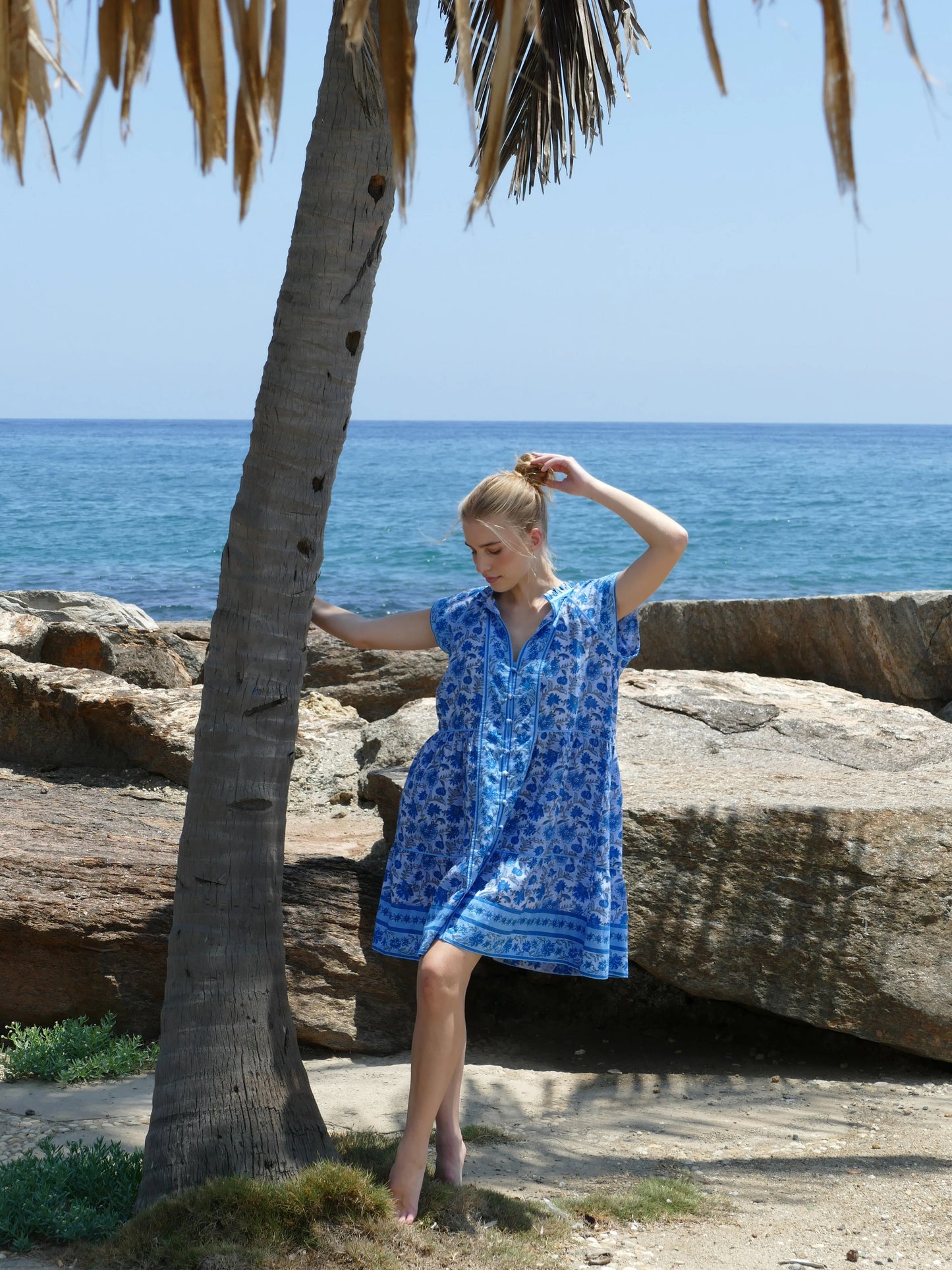 Stella Printed Dress in capri blue by Bindu