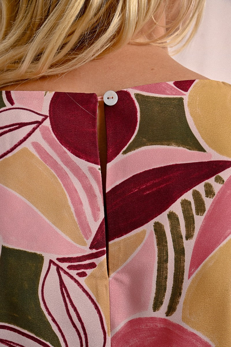 Short Sleeve Printed Shift Dress in light pink by Molly Bracken