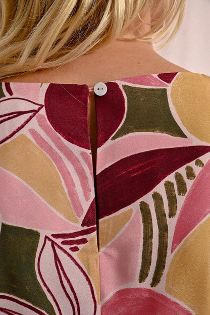 Short Sleeve Printed Shift Dress in light pink by Molly Bracken