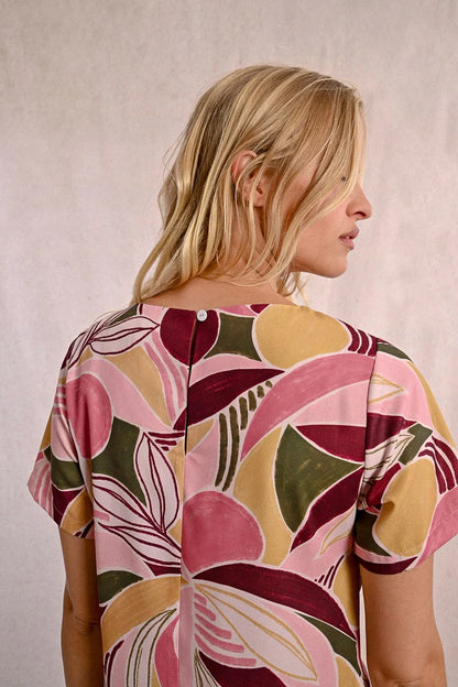 Short Sleeve Printed Shift Dress in light pink by Molly Bracken