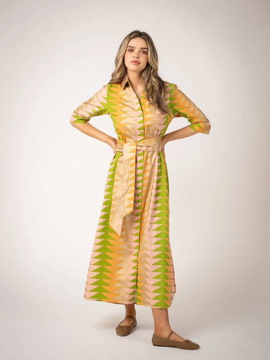 Eloise Maxi Dress in yellow bagru triangle sunrise by Beau & Ro